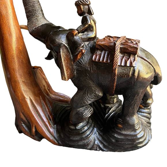 Large Wooden Elephant Staue Sculpture Vintage hand carved Carving trunk up - Picture 8 of 12